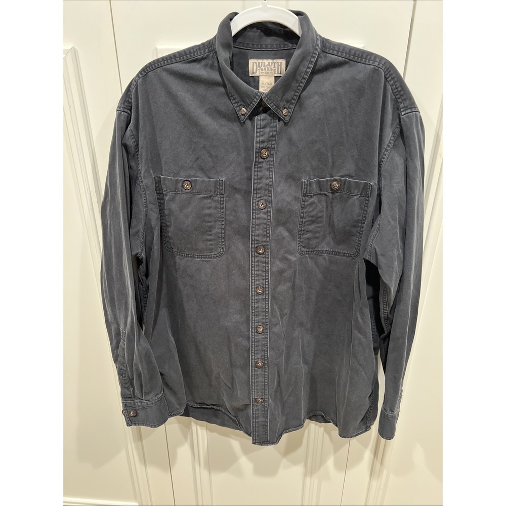 Duluth Trading Co Men's Black Twill Work Shirt Size XLT Cotton Button Down